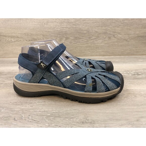 Keen 1018501 Women's US 9 Blue Leather Anti Odor Hook & Loop Fisherman Sandal